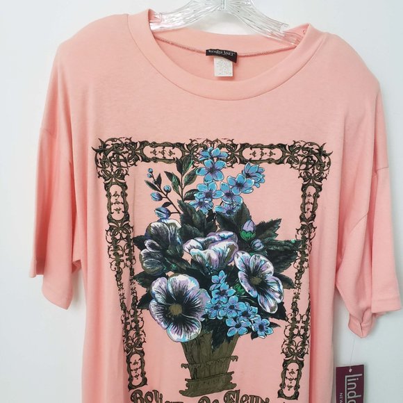 Linda Lori Women's Vintage Peach Floral Short Sleeve Top Blouse Tee Shirt - Picture 2 of 12